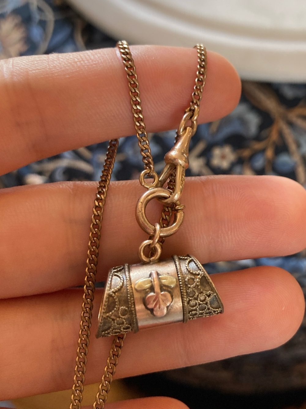 Antique Victorian Etruscan Ornate Barrel Charm Choker Watch Chain Necklace